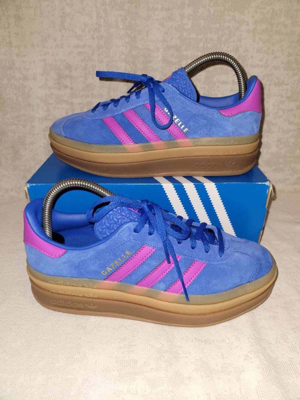 Adidas Gazelle Bold Shoes Women's Size 7 Blue Pink Platform Sneakers IG4367
